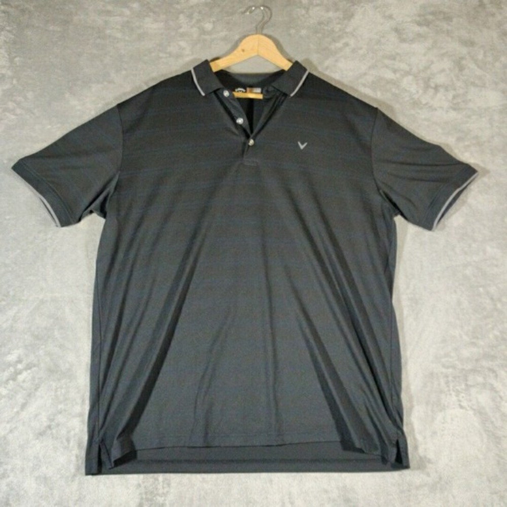 Callaway Shirt Mens XL Black Striped Polo Short Sleeve Opti-Dri‎ Golf